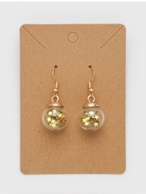 Handmade Gold Star Glitter Glass Globe Dangle Earrings